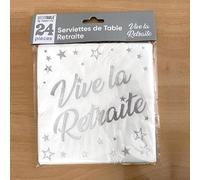 Serviette de table vive la retraite blanche et argentée métallisée (x24) REF/STAM11A