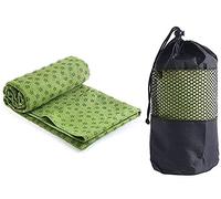 Serviette de tapis de yoga en microfibre, antidérapant et adhérence humide, serviette de yoga avec points en PVC anti-saut, Pilates, sports, fitness, maison, plage, voyages, camping （vert,183 * 61cm）