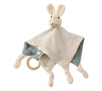 Serviette de Toilette Bébé Serviette en Mousseline Confortable avec Anneau de Hêtre Crochet Poupée Jouets de Dentition Bébé Jouets Sommeil Apaisants Nouveau-né Jeu Sensoriel Bébé (Lapin)