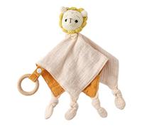 Serviette de Toilette Bébé Serviette en Mousseline Confortable avec Anneau de Hêtre Crochet Poupée Jouets de Dentition Bébé Jouets Sommeil Apaisants Nouveau-né Jeu Sensoriel Bébé (Lion)