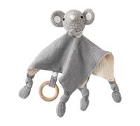 Serviette de Toilette Bébé Serviette en Mousseline Confortable avec Anneau de Hêtre Crochet Poupée Jouets de Dentition Bébé Jouets Sommeil Apaisants Nouveau-né Jeu Sensoriel Bébé (Elephant)