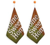 Serviette de Toilette Douce et absorbante avec Inscription « Home Sweet Home » sur Fond Vert et Marron, avec Boucle de Suspension, pour Cuisine et Salle de Bain, 2 pièces