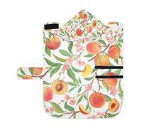 Serviette douce pour chiens et chats, peignoir de bain absorbant avec capuche, col réglable et sangle ventrale, taille M, pêches orange avec tranches de pêche, feuilles vertes, fleurs roses