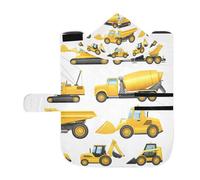 Serviette douce pour chiens et chats, peignoir de bain absorbant avec capuche, collier réglable et sangle ventrale, équipement S jaune avec camion grue et bulldozer