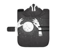 Serviette douce pour chiens et chats - Peignoir de bain absorbant avec capuche réglable et sangle ventrale - Taille S - Noir et blanc - Pleine lune avec rayons dans les mains du diseur de bonne