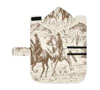 Serviette douce pour chiens et chats - Peignoir de bain absorbant avec capuche réglable et sangle ventrale - Marron - S - Rétro American Wild West - Cheval du désert avec cowboy