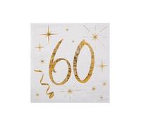 Serviette élégante cocktail pour fête anniversaire 60ans blanche et dorée (x20) REF/6159