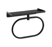 Serviette en acier inoxydable résistant à l'humidité pour porte-anneaux avec rangement ovale et étagère supérieure pour salle de bain, cuisine, fixation murale (noir)