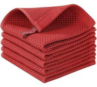 Serviette en Coton Torchon Absorbant Torchon De Cuisine Chiffons De Vaisselle Nid D’Abeille Serviette De Lavage Respirante, Red Towel, 5pcs