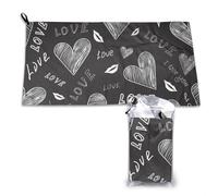 Serviette en microfibre à séchage rapide avec inscription « Cœurs manuscrits » et mots « Amour » pour adultes, 40,6 x 299,5 cm