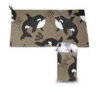 Serviette en microfibre à séchage rapide, motif baleine et gros poisson, pour adultes, 40,6 x 159,8 cm