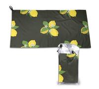 Serviette en microfibre à séchage rapide, motif citron avec branches et bouquet de lys, noire, pour adultes, 40,6 x 216,5 cm