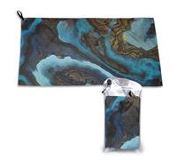 Serviette en microfibre à séchage rapide, motif marbre liquide abstrait bleu doré, pour adultes, 40,6 x 5 214 cm