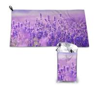 Serviette en microfibre à séchage rapide, motif paysage violet de fleurs de lavande, pour adultes, 40,6 x 221,8 cm
