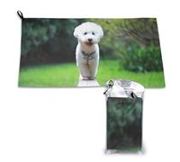 Serviette en microfibre à séchage rapide pour adultes, motif Bichon frisé, motif bokeh, chiens blancs, 40,6 x 55,9 cm