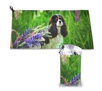 Serviette en microfibre à séchage rapide pour adultes, motif Cavalier King Charles Spaniel, fleurs de lupin, 40,6 x 56,9 cm