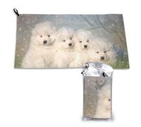 Serviette en microfibre à séchage rapide pour adultes, motif chiots Samoyèdes, chiens blancs, 40,6 x 173,8 cm