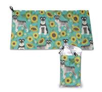 Serviette en microfibre à séchage rapide pour adultes, motif floral Schnauzer, tournesols, printemps-été, 40,6 x 1648 cm