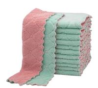 Serviette en microfibre Double couche, chiffons de nettoyage molleton corail Super absorbants, torchons cuisine antiadhésifs à l'huile, chiffon récurer(9PCS)