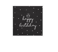 PartyDeco Serviettes de table Happy Birthday - Noires pour anniversaire - Lot de 20 - 33 x 33 cm