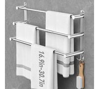 Serviette Extensible de 17-30 Pouces pour Porte - Serviettes de Salle de Bains Support Mural en Acier Inoxydable réglable sans perçage (Argent 3 Barre)