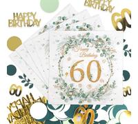 Serviette Joyeux Anniversaire 60 Ans, 40 Pièces Eucalyptus, Décoration