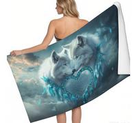 Serviette Microfibre Camping et Fitness Motif de cœur de Loup Animal 180 x 90 cm Légère Anti-Sable Séchage Rapide Turquoise Plage Piscine