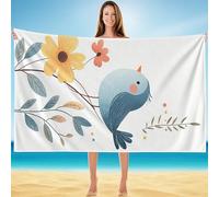 Serviette Microfibre Plage 90x160cm, Serviette Microfibre Oiseau, Grande Anti Sable Sechage Tapis de Plage Adulte avec Sac de Rangement, Portable, pour Voyages, Vacances, Cadeaux pour Femmes A-7663