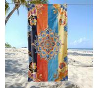 Serviette MicrofibreFleurs Bleues Jaunes Oranges Serviette de Plage Fouta Personnalisée de Grande Taille pour Adultes, Séchage Rapide Anti-Sable Et Légère, Multifonction pour Vacances 70x150 cm
