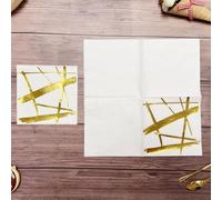 Serviette Papier Anniversaire Blanc Doré Serviette de Table Mariage Serviettes Papier Jetables Cocktail Serviettes de Table en Tissu pour Partys Cocktail Mariage Toilette 5 Paquet(33x33cm)