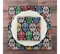 Serviette Papier Anniversaire Crâne Coloré Serviette de Table Mariage Serviettes Papier Jetables Cocktail Serviettes de Table en Tissu pour Partys Cocktail Mariage Toilette 15 Paquet(33x33cm)