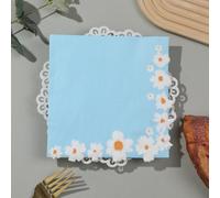Serviette Papier Anniversaire Fleur Bleue Blanche Serviette Anniversaire en Papier Anniversaire Serviettes Papier Jetables de Table Cocktail Mariage Décoration pour Partys 10 Paquet(33x33cm)