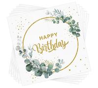 Serviette Papier Anniversaire - Lot de 40 Serviettes de Table Vertes 33 x 33 cm pour Décoration Vintage de Mariage, Anniversaires, Baptême et Fêtes