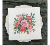 Serviette Papier Anniversaire Modèle Rose Verte Serviette de Table Mariage Serviettes Papier Jetables Cocktail Serviettes de Table en Tissu pour Partys Cocktail Mariage Toilette 10 Paquet(33x33cm)