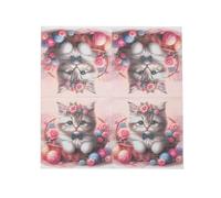 Serviette Papier Anniversaire Rose Chat Gris Serviette Anniversaire en Papier Anniversaire Serviettes Papier Jetables de Table Cocktail Mariage Décoration pour Partys 10 Paquet(33x33cm)