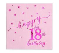 Serviette Papier Anniversaire Violet Étoile Rose Serviette Anniversaire en Papier Anniversaire Serviettes Papier Jetables de Table Cocktail Mariage Décoration pour Partys 20 Paquet(33x33cm)