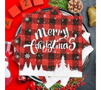 Serviette Papier Noel, 30 Pièces Merry Christmas Serviette de Table Papier de Cocktail Jetables 33 x 33 cm, Serviettes en Papier Noël de Plaid Rouge et Noir pour Décoration de Table de Fête à Manger