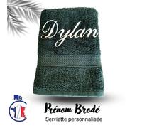 Serviette personnalisée broderie ""Prénom"" VERTE FONCEE 100 x 50 cm 1) valider votre commande 2) envoyer par message le PRENOM
