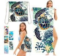 Serviette Plage Microfibre,Serviette De Plage Sac À Dos Avec Rangement,140x70 Cm Drap De Plage,Grande Serviette De Plage À Séchage Rapide,Anti Sable Portable Légère (Tortue Noire)