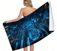 Serviette Plage Ultralégère Microfibre Lumières de Circuit imprimé 160 x 80 cm Douce Absorbante Séchage Rapide Bleu Piscine Voyage