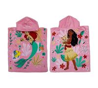 Serviette poncho à capuche officielle Disney Princesse, super doux, motif Ariel et Moana Princess Duo Girls | Peignoir de bain pour enfants parfait pour la maison, le bain et la plage, rose, 100 %