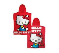 Character World Serviette Poncho à Capuche Officielle Hello Kitty | Toucher Super Doux, Design Coquin, Peignoir à Langer Parfait pour la Maison, Le Bain et la Plage, Rouge, 55 x 50 cm