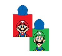 Serviette poncho à capuche officielle Nintendo Super Mario | Super doux au toucher, double design avec Luigi | Peignoir à langer parfait pour la maison, le bain et la plage, 57,5 x 50 cm