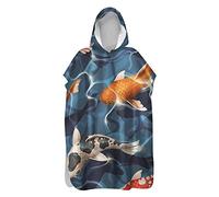 Serviette Poncho de Surf, Treer Animal Impression Microfibre Séchage Rapide en Tissu Surfing Serviette de Bain Robe à Capuche Poncho Plage à Langer Peignoir Natation (Carpe,80x145cm)