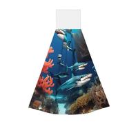 Serviette portable à suspendre en velours avec motif requin sous-marin - Serviette de cuisine super absorbante pour enfants et adultes