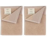 Serviette pour invités Jean & Len en coton biologique 100%, couleur beige, avec crochet, certifiée OEKO-TEX et GOTS, étiquette de la marque en cuir vegan, serviettes pour invités 30 x 50 cm (Lot de 2)