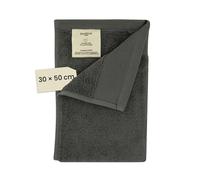 Serviette pour invités Jean & Len en coton biologique 100%, couleur romarin, avec crochet, certifiée OEKO-TEX et GOTS, étiquette de la marque en cuir vegan, serviettes pour invités 30 x 50 cm