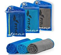 Serviette rafraîchissante lot de 3, 100x30cm, serviette sport microfibre rafraîchissante, Airflip Cool Towel - Couleur: bleu foncé - vert néon/ gris-bleu/ bleu - bleu foncé, dimensions: 100x30cm