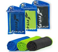Serviette rafraîchissante lot de 3, 100x30cm, serviette sport microfibre rafraîchissante, Airflip Cool Towel - Couleur: noir - vert néon/ vert néon/ bleu foncé - vert néon, dimensions: 100x30cm