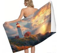 Serviette Sauna Piscine Microfibre XXL Cabane du Phare de l'île 200 x 100 cm Couleur Orange Anti-Sable Séchage Rapide pour Voyage et Détente